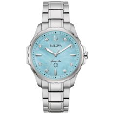 Bulova Marine Star Diamond Accent Blue Mother-of-Pearl Dial Stainless Steel Bracelet Watch 36mm - 96P248