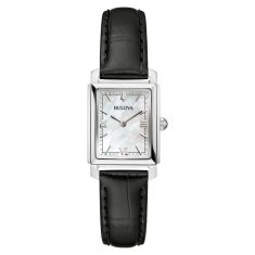 Bulova Sutton Mother-of-Pearl Dial Black Leather Strap Watch 21mm - 96L330