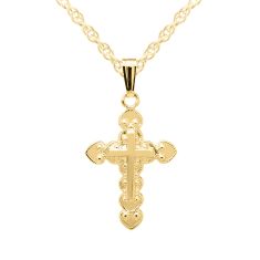 Child's Decorative Cross Yellow Gold Pendant Necklace