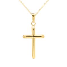 Child's Domed Cross Yellow Gold Pendant Necklace