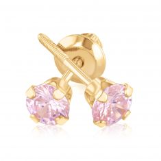Child's Yellow Gold Pink Cubic Zirconia Studs