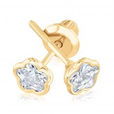 Child's Yellow Gold White Cubic Zirconia Flower Studs