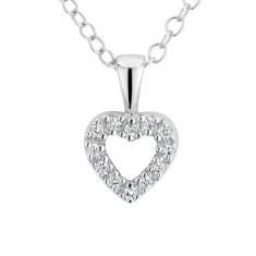 Child's Sterling Silver Open Heart CZ Pendant With 15" Chain