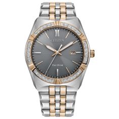 Citizen Eco-Drive Corso Diamond Gray Dial Two-Tone Stainless Steel Bracelet Watch 40mm - BM7646-55H