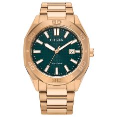 Citizen Eco-Drive Odyn Green Dial Rose Gold-Tone Stainless Steel Bracelet Watch 41mm - BM7633-81X
