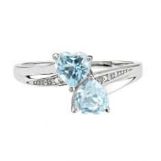 Created Aquamarine Double Heart and Diamond Accent Sterling Silver Ring