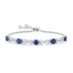 Created Ceylon Sapphire and Created White Sapphire Sterling Silver Bolo Bracelet