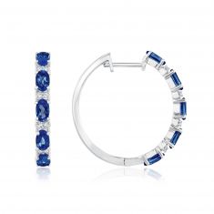 Created Ceylon Sapphire and Created White Sapphire Hoop Earrings