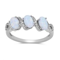 Created Opal and Created White Sapphire Three-Stone Ring