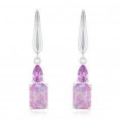 Created Pink Opal and Created Pink Sapphire Sterling Silver Earrings