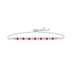 Created Ruby and Created White Sapphire Sterling Sliver Bolo Bracelet