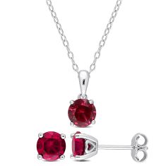 Created Ruby Sterling Silver Necklace and Earring Set