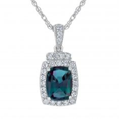 Cushion Created Alexandrite and Created White Sapphire Pendant