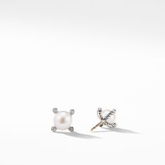 David Yurman Cable Collectibles Collection Pearl Earrings with Diamonds, 7mm