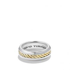 Men's David Yurman Classics Cable Inset Band in Sterling Silver and 18k Yellow Gold, 8mm
