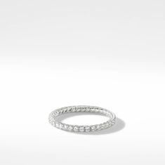 David Yurman DY Eden Band Ring in Platinum with Pave Diamonds, 1.85mm
