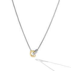 David Yurman Petite Cable Linked Necklace in Sterling Silver with 14K Yellow Gold, 15mm
