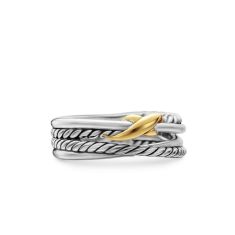 David Yurman X Crossover Band Ring in Sterling Silver with 18K Yellow Gold, 6mm