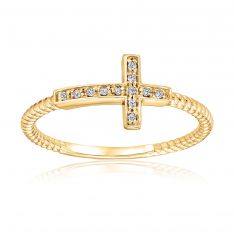 Gold-Tone Diamond Accented Sideways Cross Ring