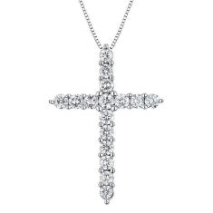 White Gold Diamond Cross Pendant Necklace 1ctw