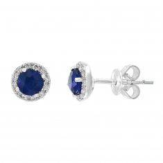 Effy Blue Sapphire and Diamond Stud Earrings 1/8ctw
