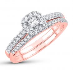1/2ctw Princess Diamond Rose Gold Halo Engagement and Wedding Ring Bridal Set | Glow Collection