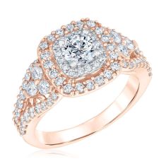 1 1/2ctw Round Diamond Cushion Halo Rose Gold Engagement Ring | Glow Collection