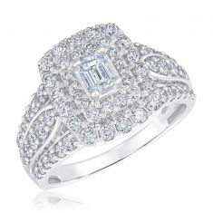 1 1/2ctw Emerald Diamond White Gold Engagement Ring | Couture Collection