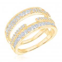1 1/4ctw Round and Baguette Diamond Yellow Gold Ring Guard | Embrace Collection