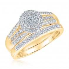 1/2ctw Round Diamond Composite Yellow Gold Engagement Ring and Wedding Band Set | Glow Collection