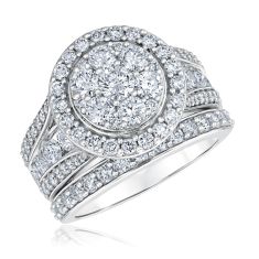 3ctw Diamond Cluster White Gold Engagement Ring and Wedding Band Set | Harmony Collection