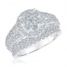 2ctw Diamond Cluster Halo White Gold Engagement and Wedding Ring Bridal Set | Harmony Collection