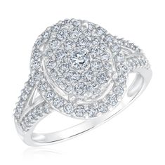 1ctw Oval Diamond Composite Halo White Gold Engagement Ring | Harmony Collection