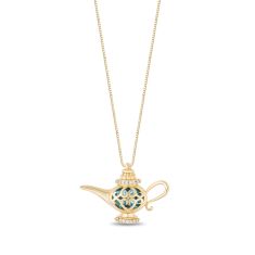 Enchanted Disney Vault Jasmine Swiss Blue Topaz and Diamond Lamp Pendant Necklace 1/20ctw