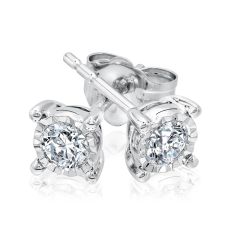 1/10ctw Round Diamond Stud Sterling Silver Earrings | Endless Sparkle