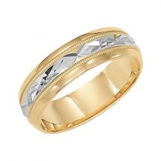 14k Yellow Gold and Rhodium 7mm Two-Tone Diamond-Cut Milgrain Edge Comfort Fit Band