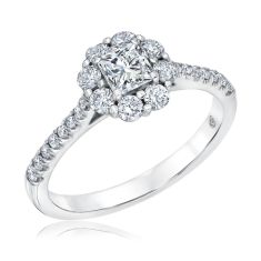 3/4ctw Square Diamond Halo White Gold Engagement Ring