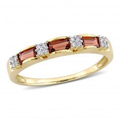 Garnet and 1/15ctw Diamond Yellow Gold Stackable Ring