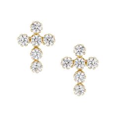 Child's 14k Yellow Gold Cubic Zirconia Cross Stud Earrings