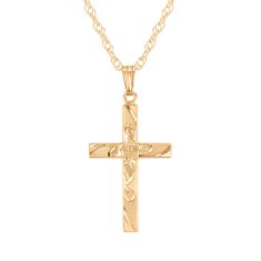 Gold-Filled Floral Engraved Cross Pendant Necklace