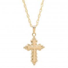 Yellow Gold Embossed Cross Pendant Necklace