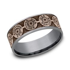 Grey Tantalum and 14k Rose Gold 7.5mm Luger Back Pattern Comfort Fit Wedding Band