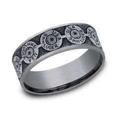 Grey Tantalum and 14k White Gold 7.5mm Luger Back Pattern Comfort Fit Wedding Band