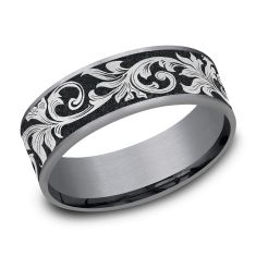 Grey Tantalum and Titanium Scroll Pattern Comfort Fit Band 7.5mm