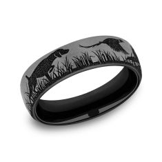 Grey Titanium 6.5mm Black Pointer Scene Wedding Band