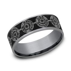 Grey Titanium with Thin Grey Tantalum Edges 7.5mm Black Luger Back Pattern Wedding Band