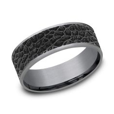 Grey Titanium with Thin Grey Tantalum Edges Black Portid Coral Pattern 7.5mm Wedding Band