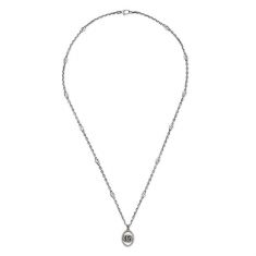 Gucci Aged Sterling Silver GG Marmont Oval Pendant Necklace