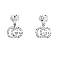 Gucci White Gold GG Running Heart Drop Diamond Earrings