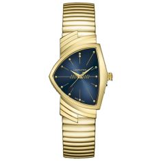 Hamilton Ventura Quartz Blue Dial Yellow Gold PVD Bracelet Watch 32.3x50.3mm - H24301141